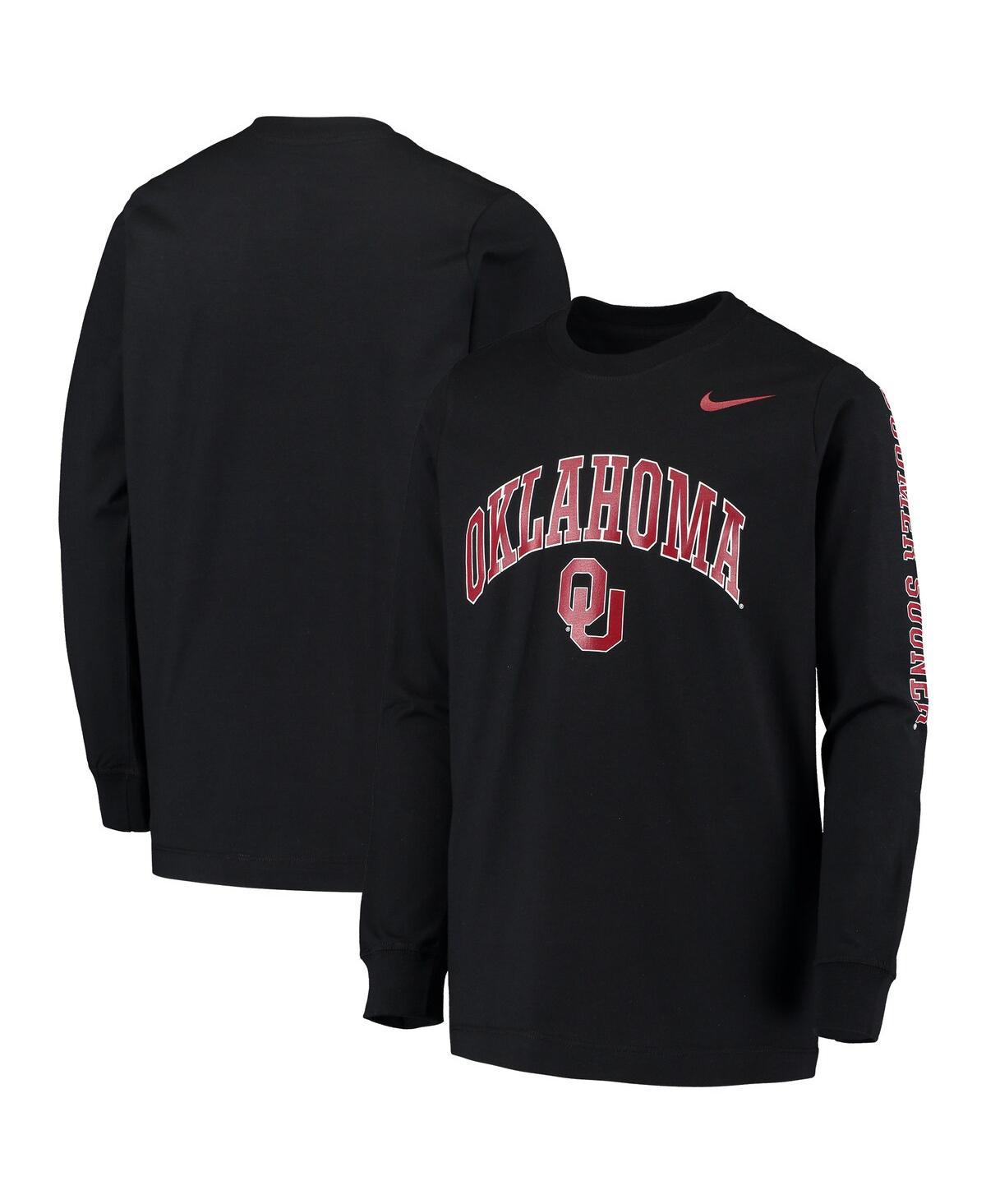 Shop Nike Big Boys  Black Oklahoma Sooners Arch & Logo 2-hit Long Sleeve T-shirt