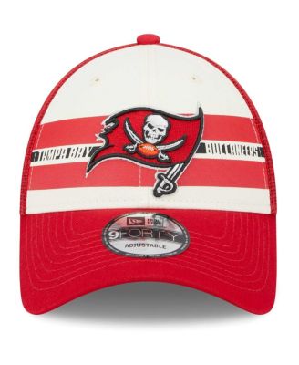 Men's Cream, Red Tampa Bay Buccaneers Team Stripe Trucker 9FORTY Snapback Hat
