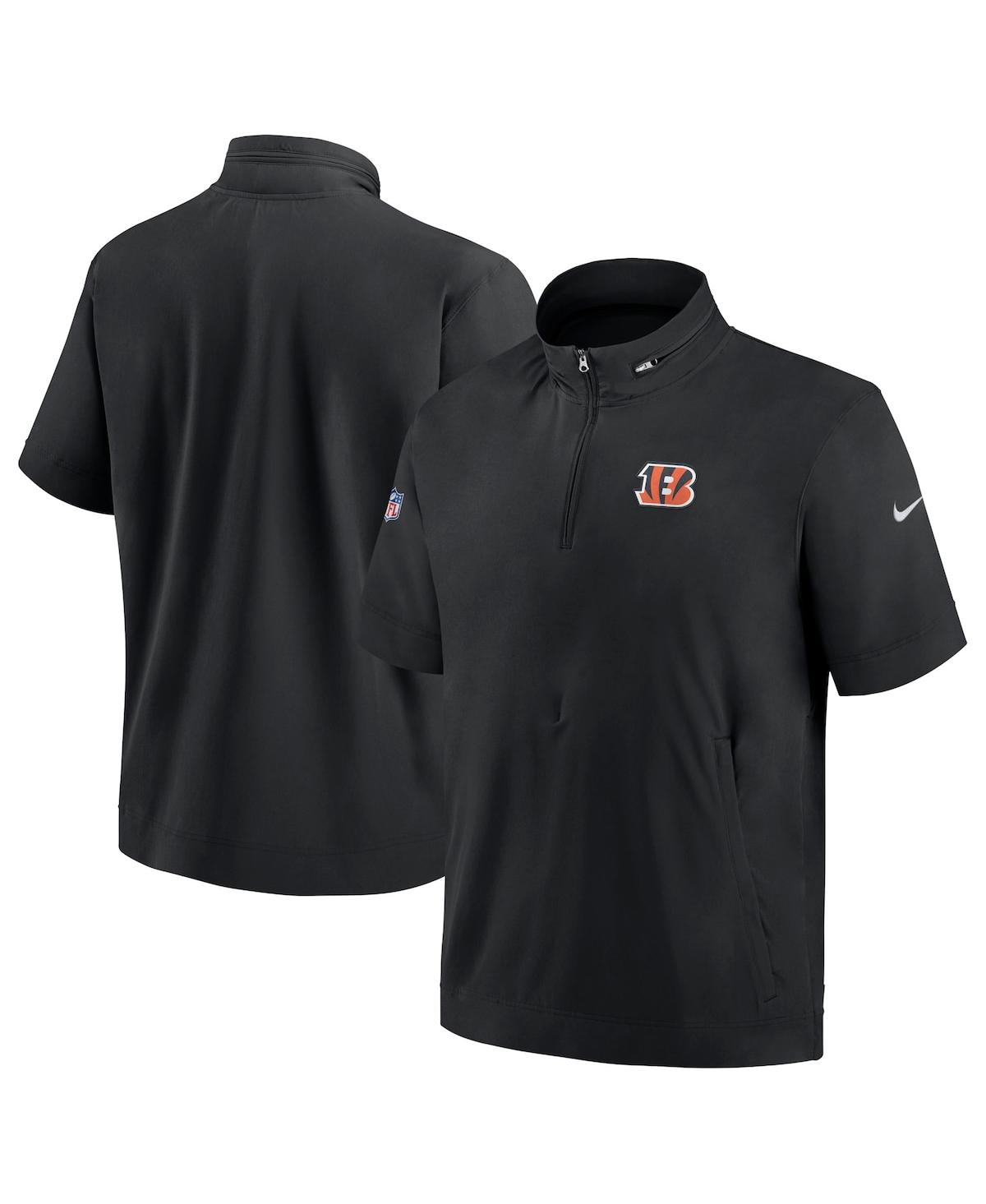 Shop Nike Men's  Black Cincinnati Bengals Sideline Coach Short Sleeve Hoodie Quarter-zip Jacket