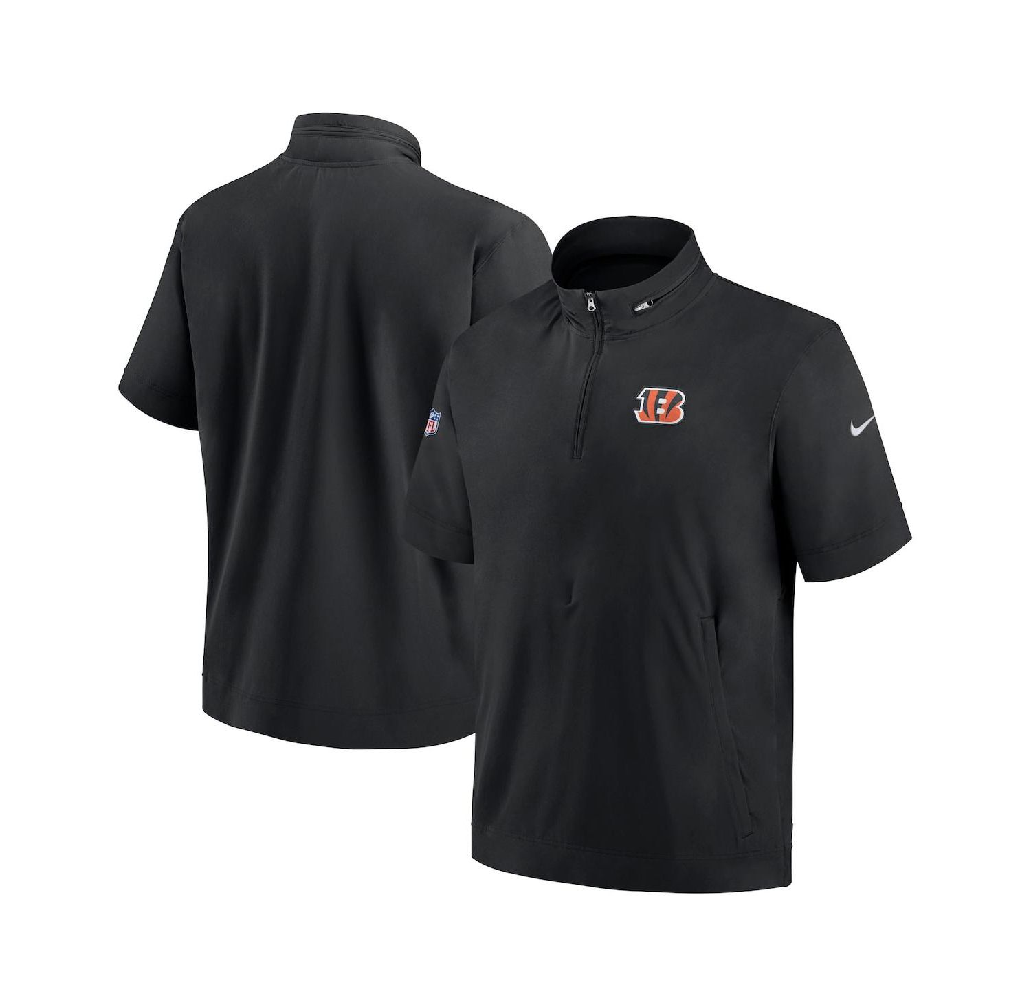Men's Black Cincinnati Bengals Sideline Coach Short Sleeve Hoodie Quarter-Zip Jacket