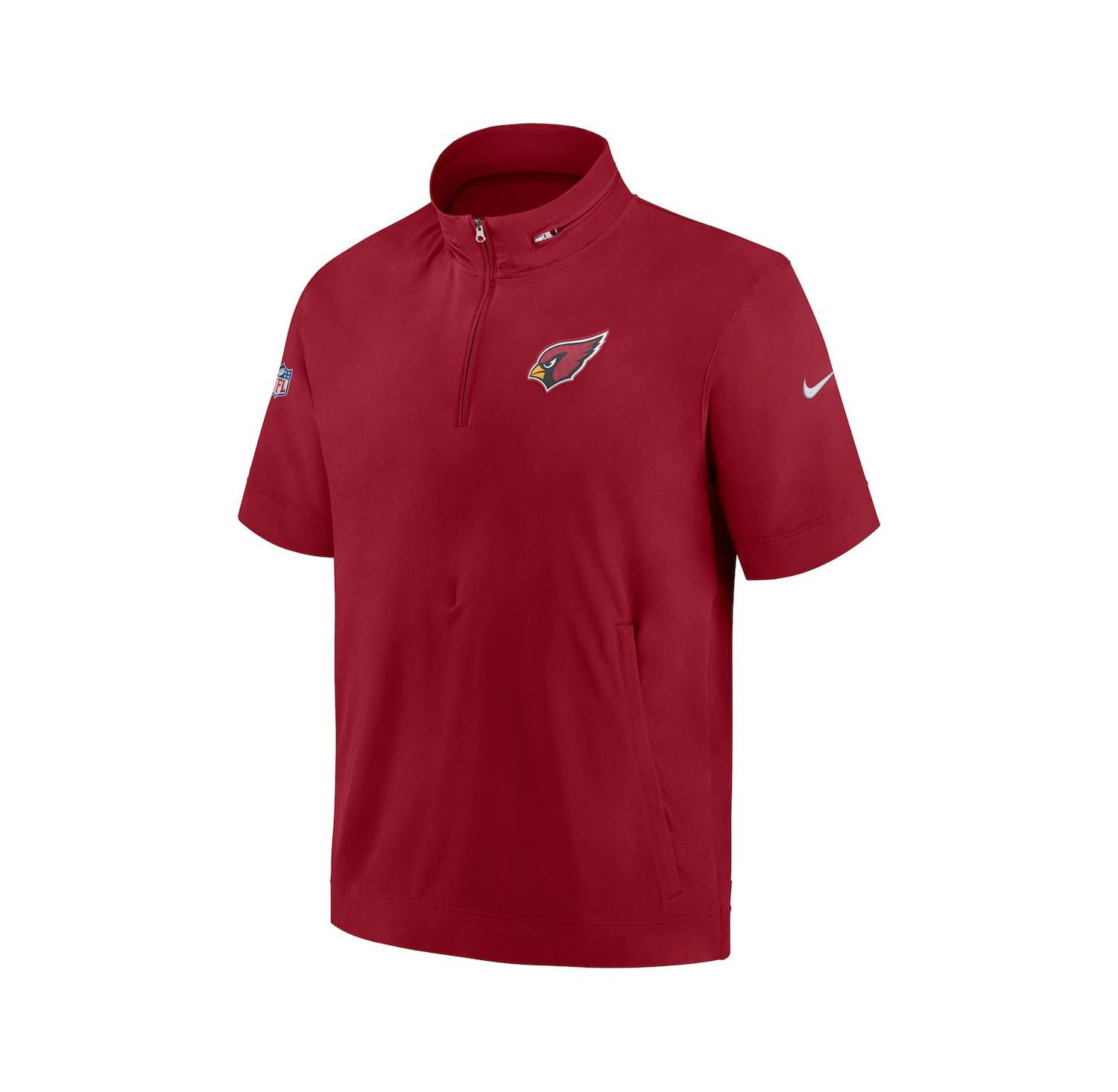 Men's Cardinal Arizona Cardinals Sideline Coach Short Sleeve Hoodie Quarter-Zip Jacket
