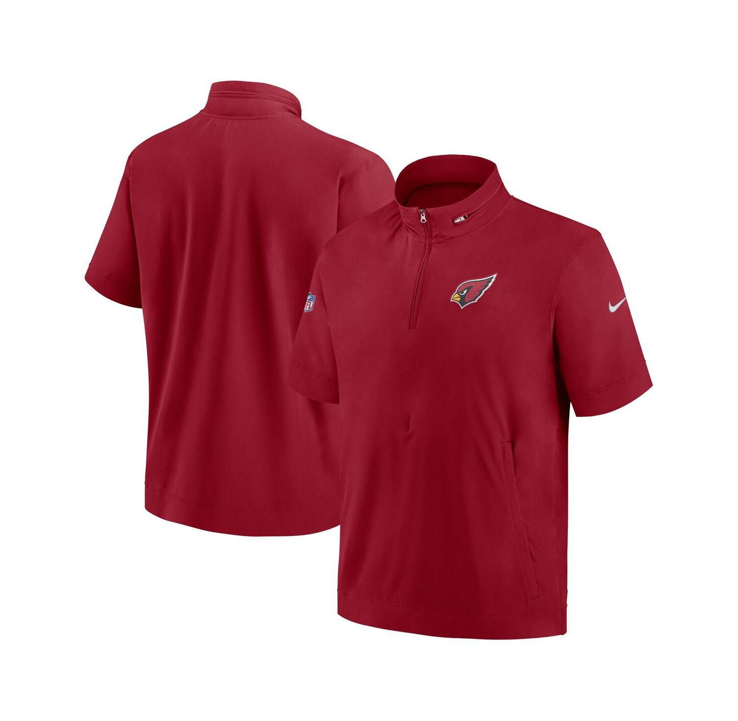 Men's Cardinal Arizona Cardinals Sideline Coach Short Sleeve Hoodie Quarter-Zip Jacket