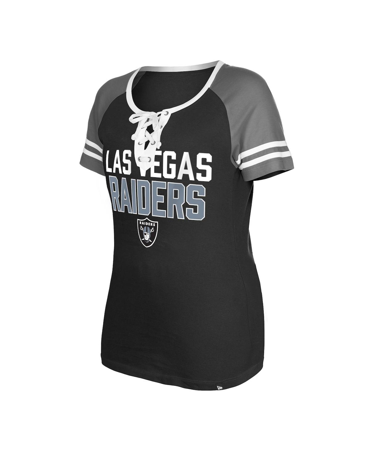 NEW ERA WOMEN'S NEW ERA BLACK LAS VEGAS RAIDERS RAGLAN LACE-UP T-SHIRT 
