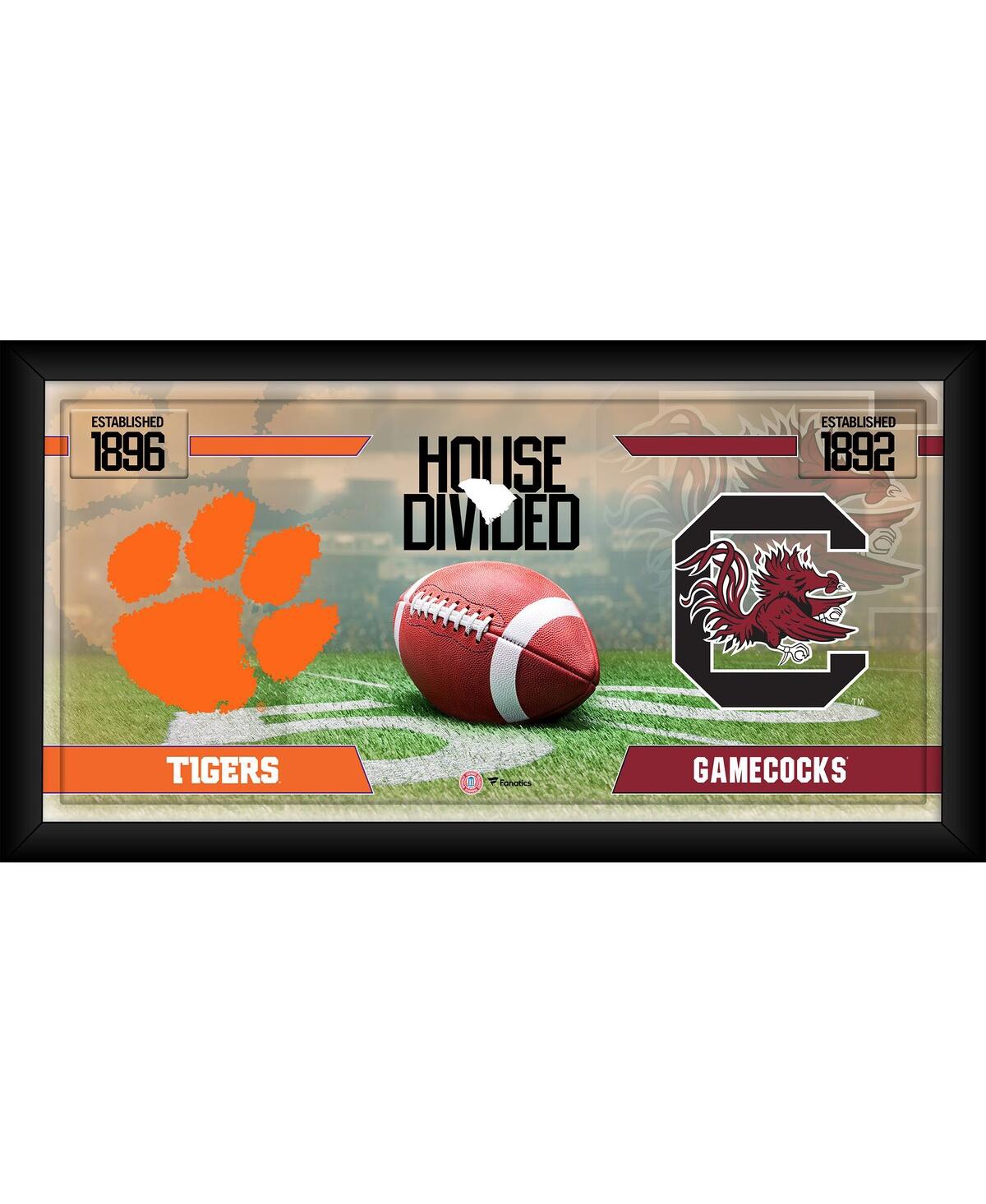 Fanatics Authentic Clemson Tigers Vs. South Carolina Gamecocks Framed 10" X 20" House Divided Football Collage In Multi