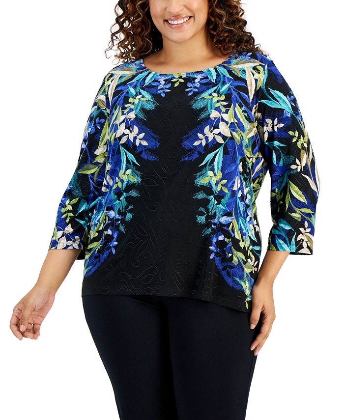 Jm Collection Women's Coastal Cascade Jacquard Printed Top, Created for  Macy's