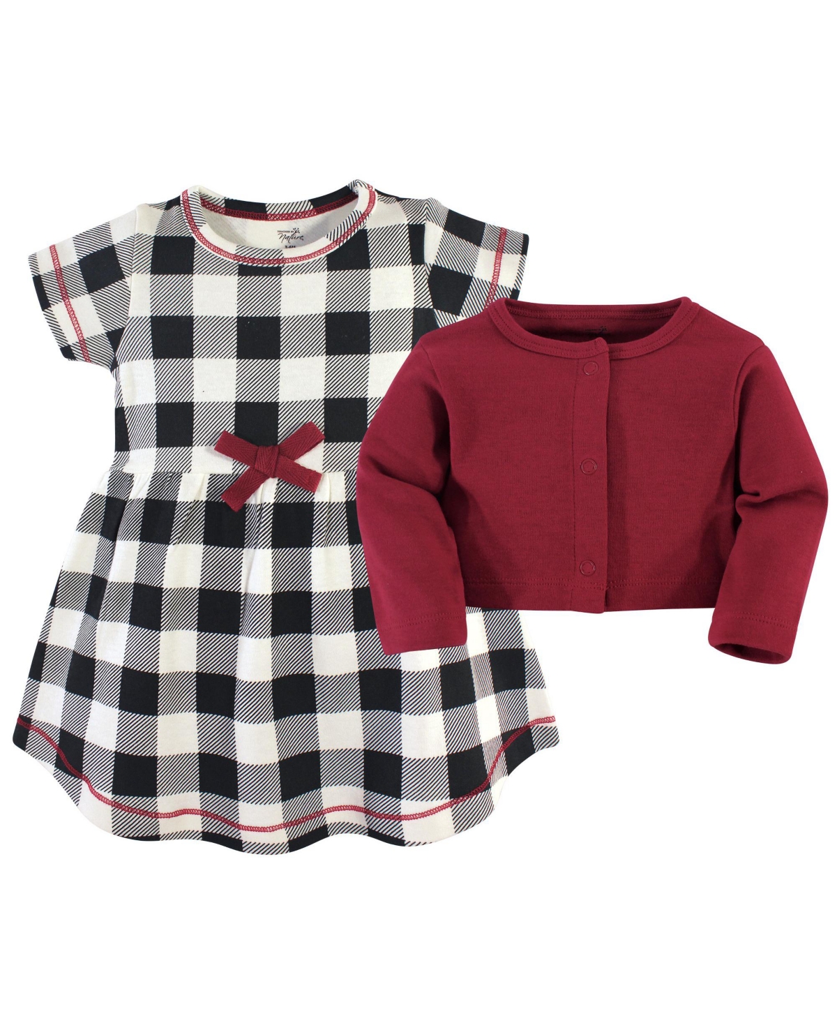 Touched by Nature Baby Girls Baby Organic Cotton Dress and Cardigan 2pc Set,- Black Plaid