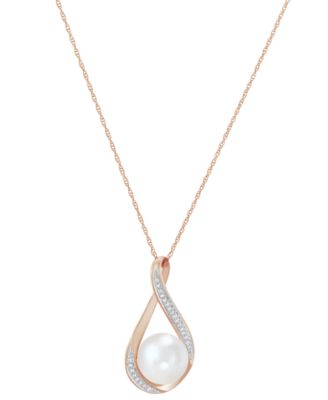 Cultured Freshwater Pearl (9mm) and Diamond Accent Pendant 18" Necklace in 14k Gold