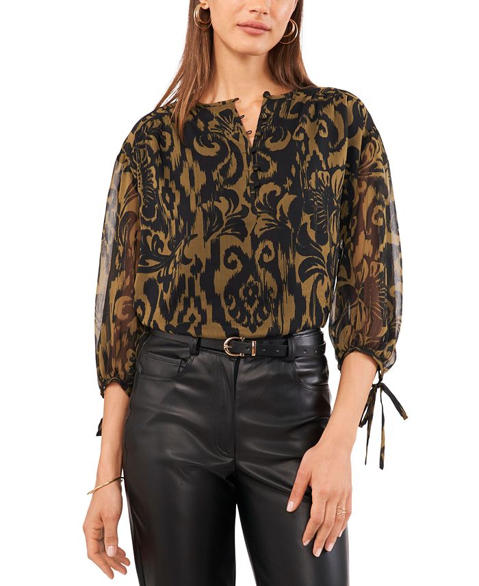 1.STATE Women's Printed 3/4-Sleeve Pintucked Blouse - Macy's