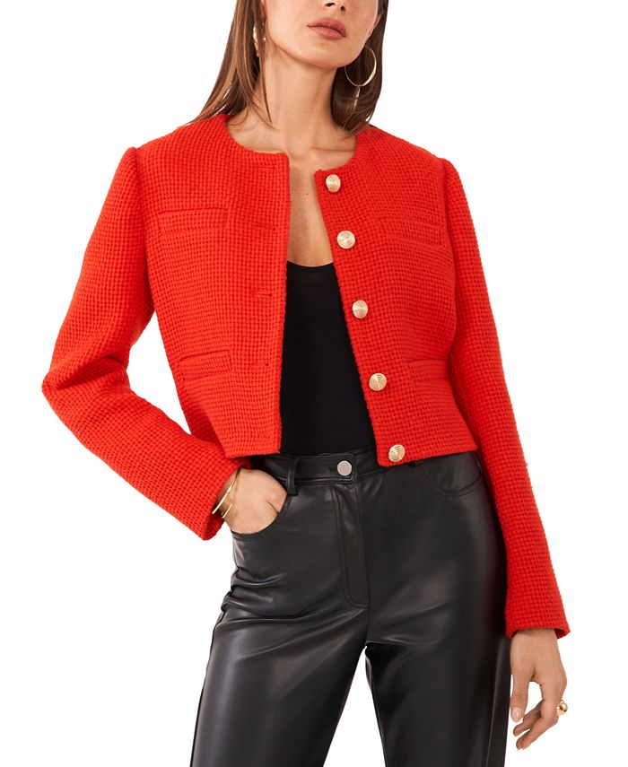 Faux leather + cropped tweed; Chanel-style jacket for petites - Extra Petite