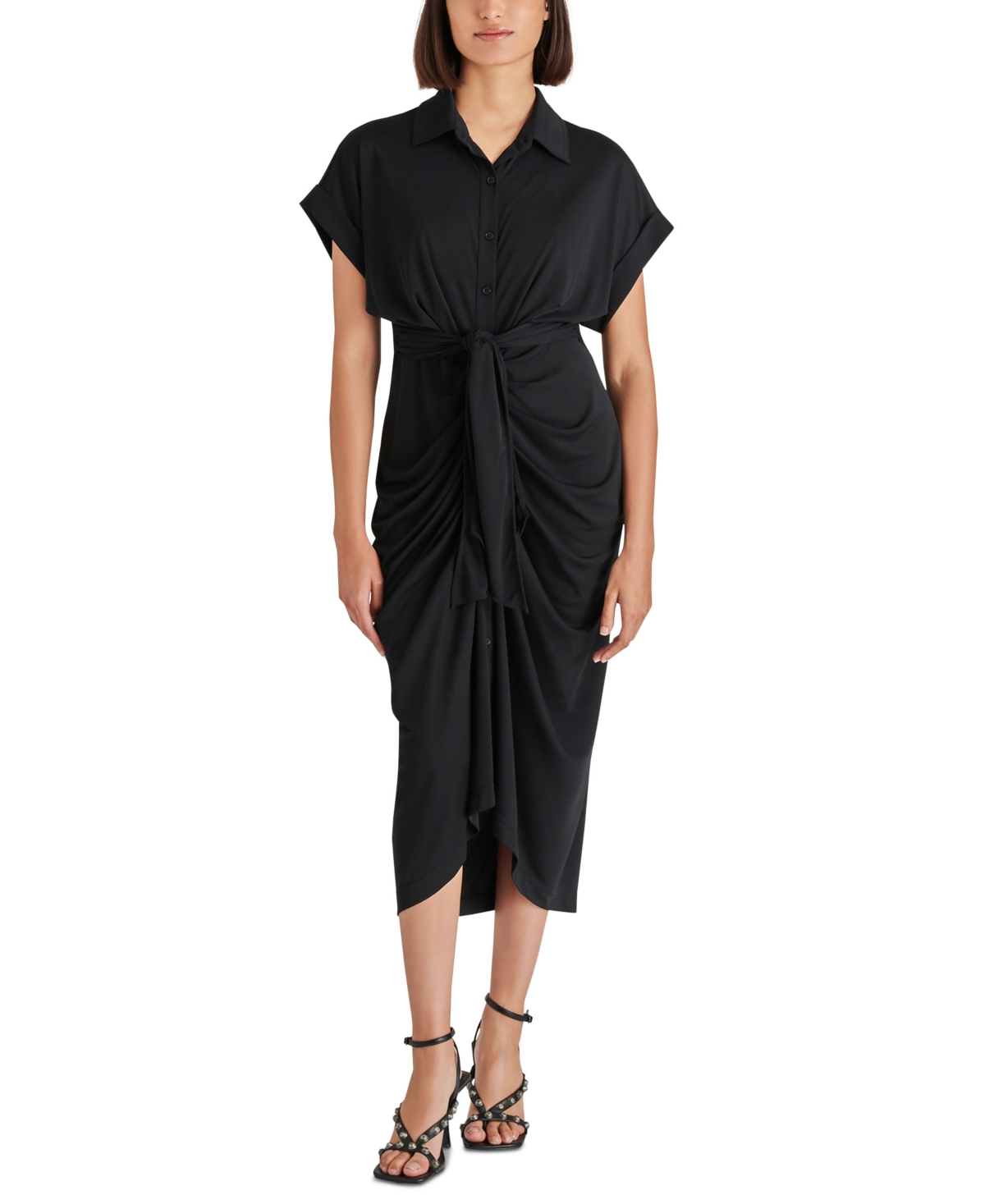 Steve Madden Tori Tie Waist Midi Shirtdress In Tori Knit Dress