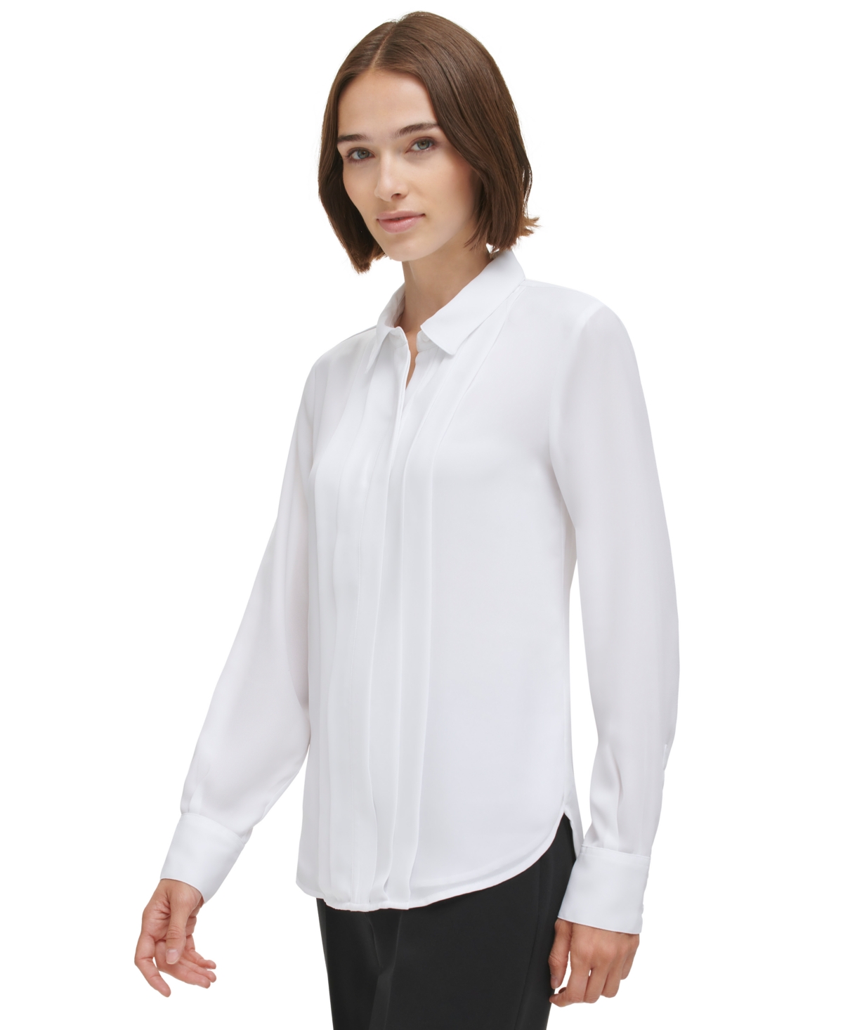 Calvin Klein Women's Pleat-Front Long-Sleeve Shirt