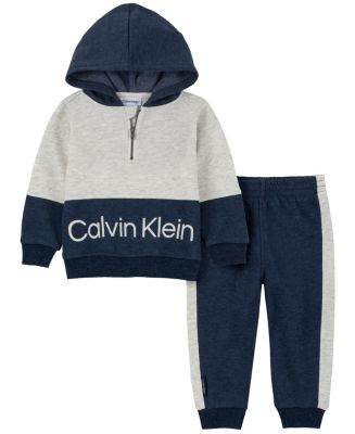 Calvin Klein Baby Boys 2 Piece Bi-Color Semi-Zip Hoodie, Joggers ...