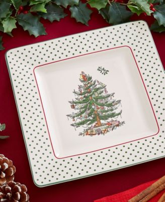 Christmas Tree Polka Dot Square Platter