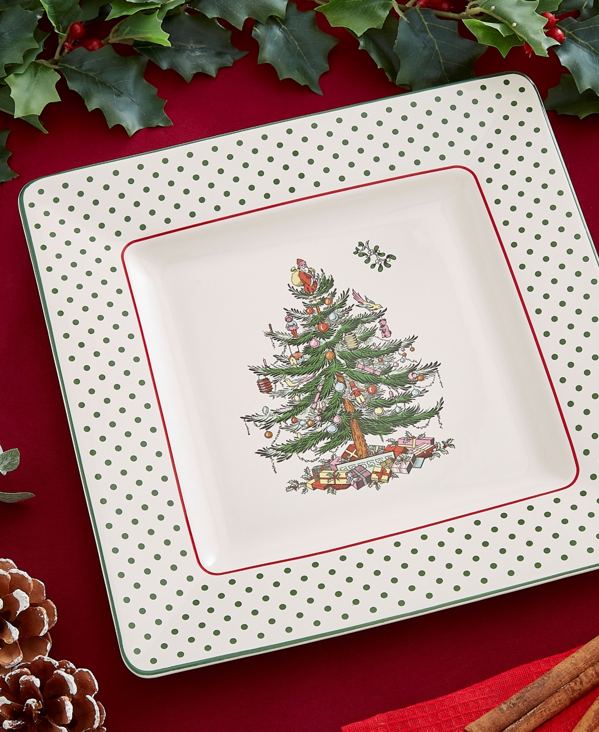 Spode Christmas Tree Polka Dot Square Platter