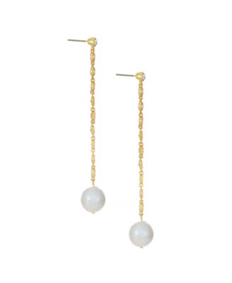 Cubic Zirconia Chain Freshwater Pearl Drop 18K Gold Plated Earrings