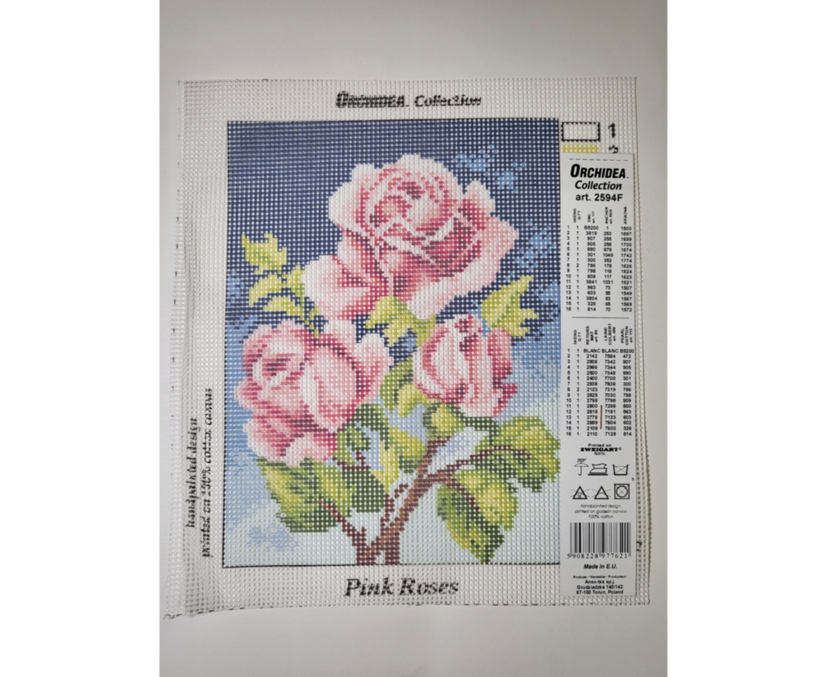 Needlepoint canvas for halfstitch without yarn Pink Roses 2594F - Assorted Pre-pack