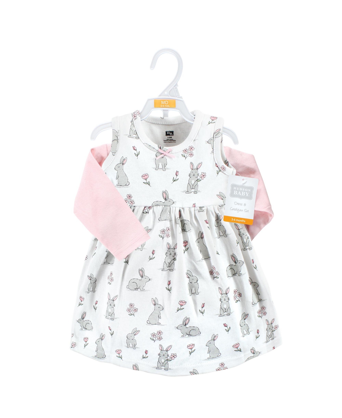 Hudson Baby Baby Girls Cotton Dress and Cardigan Set,- Bunny floral