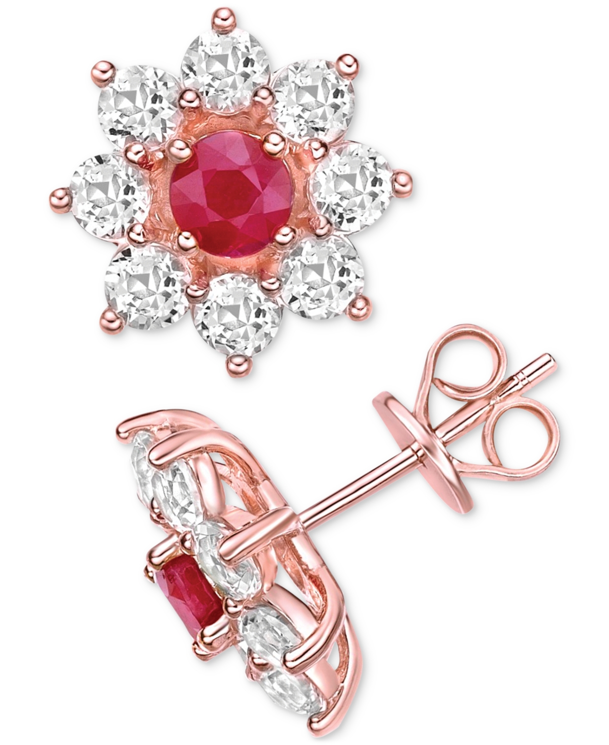 Emerald (1/2 ct. t.w.) & White Topaz (1-3/4 ct. t.w.) Flower Stud Earrings in Gold-Plated Sterling Silver (Also  - RUBY