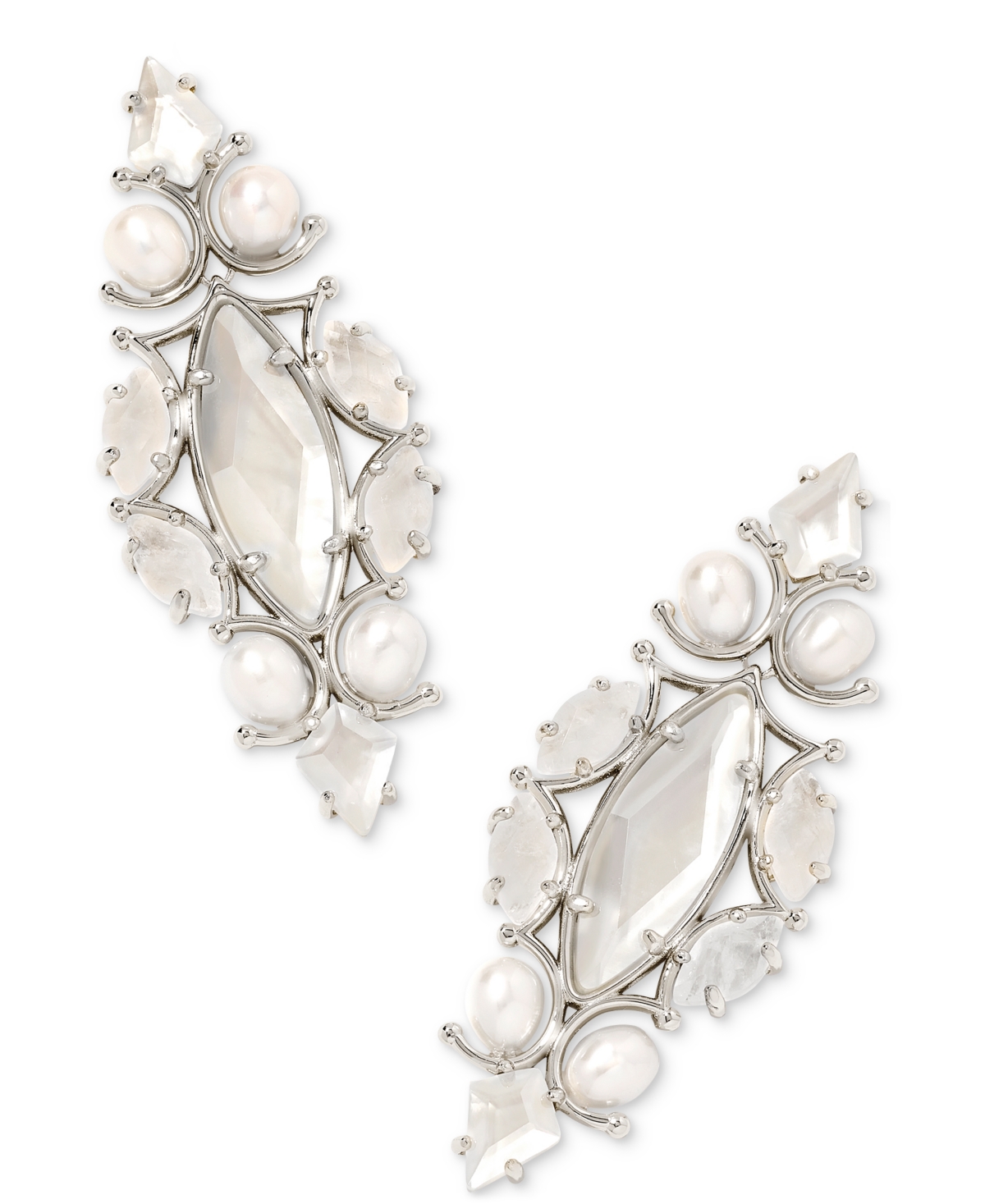 Shop Kendra Scott Rhodium-plated Cultured Freshwater Pearl & Mother-of-pearl Statement Earrings In Ivory Mix