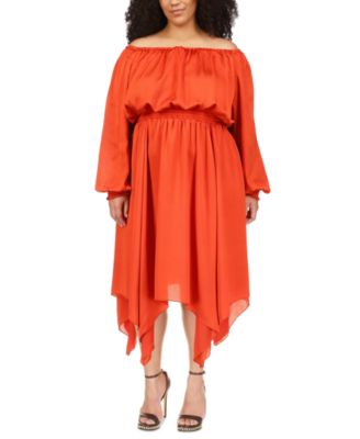 Michael Kors - Plus Size Off-The-Shoulder Midi Dress