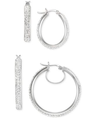 2-Pc. Set Crystal Pav&eacute; Oval & Round Hoop Earrings