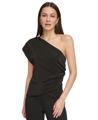 DKNY - Women's One-Shoulder Ruched Cap-Sleeve Top