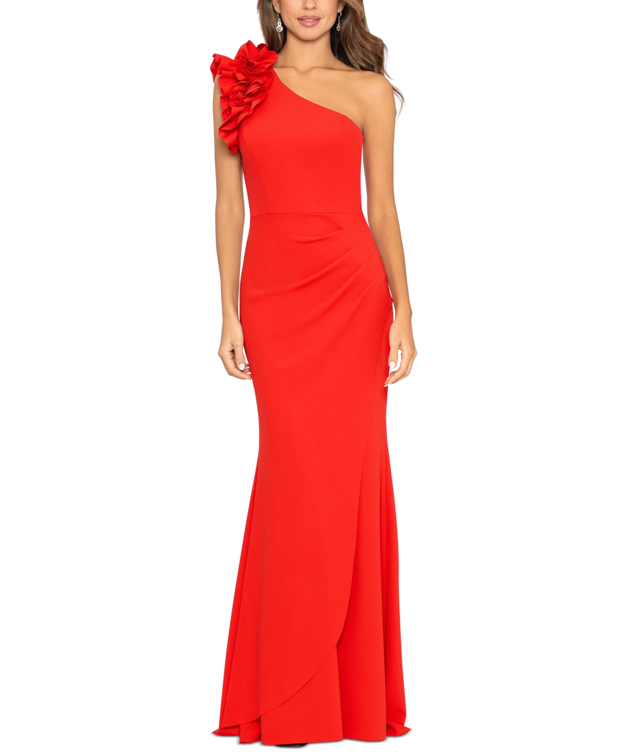 Shop Xscape Women's Petite Ruffled One-shoulder Gown In Red