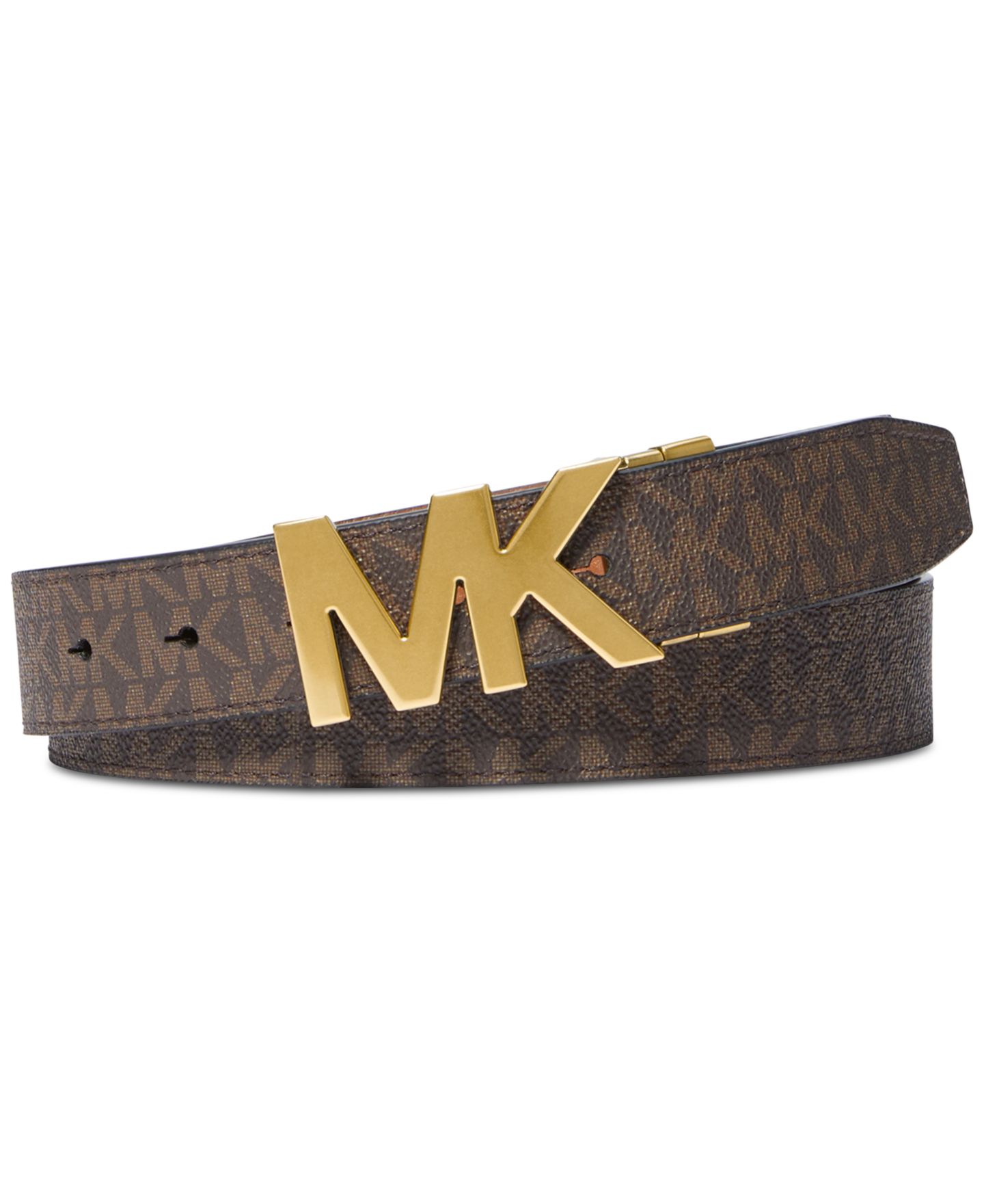Мужской ремень Michael Kors 31MM Reversible Logo Signature Print Belt, цвет: Светло-коричневый — фото 1