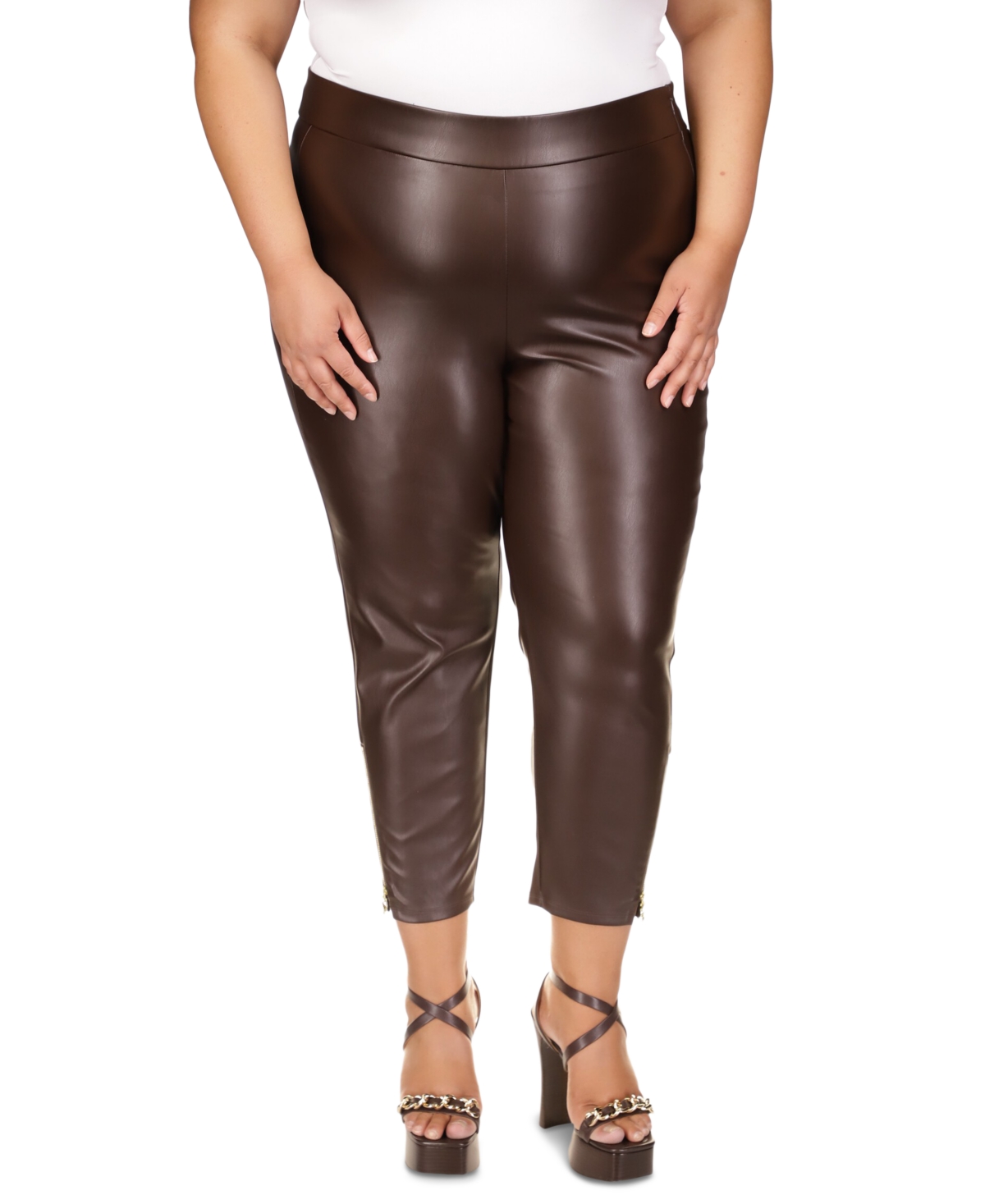 Michael Kors Michael  Plus Size Faux-leather Skinny Ankle Pants In Chocolate