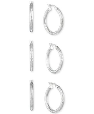 Set of Three Textured Hoop Earrings in 14k Tri-Gold Vermeil and Sterling Silver