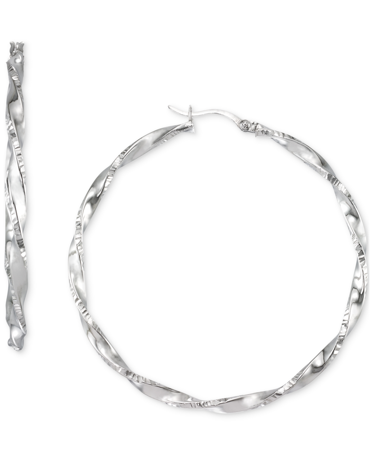 Two-Tone Twisted Hoop Earrings (45mm) in 14k Yellow and White Gold- Plated Sterling(Also in Sterling Silver) - Silver