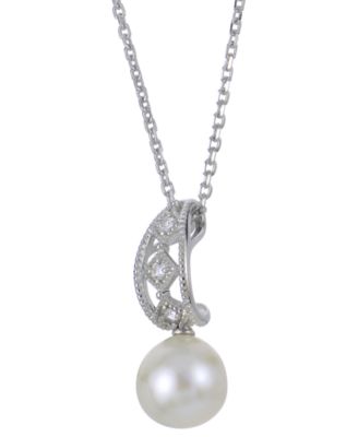 Cultured Freshwater Pearl (8mm) & Lab-Created White Sapphire (1/20 ct. t.w.) 18" Pendant Necklace in Sterling Silver
