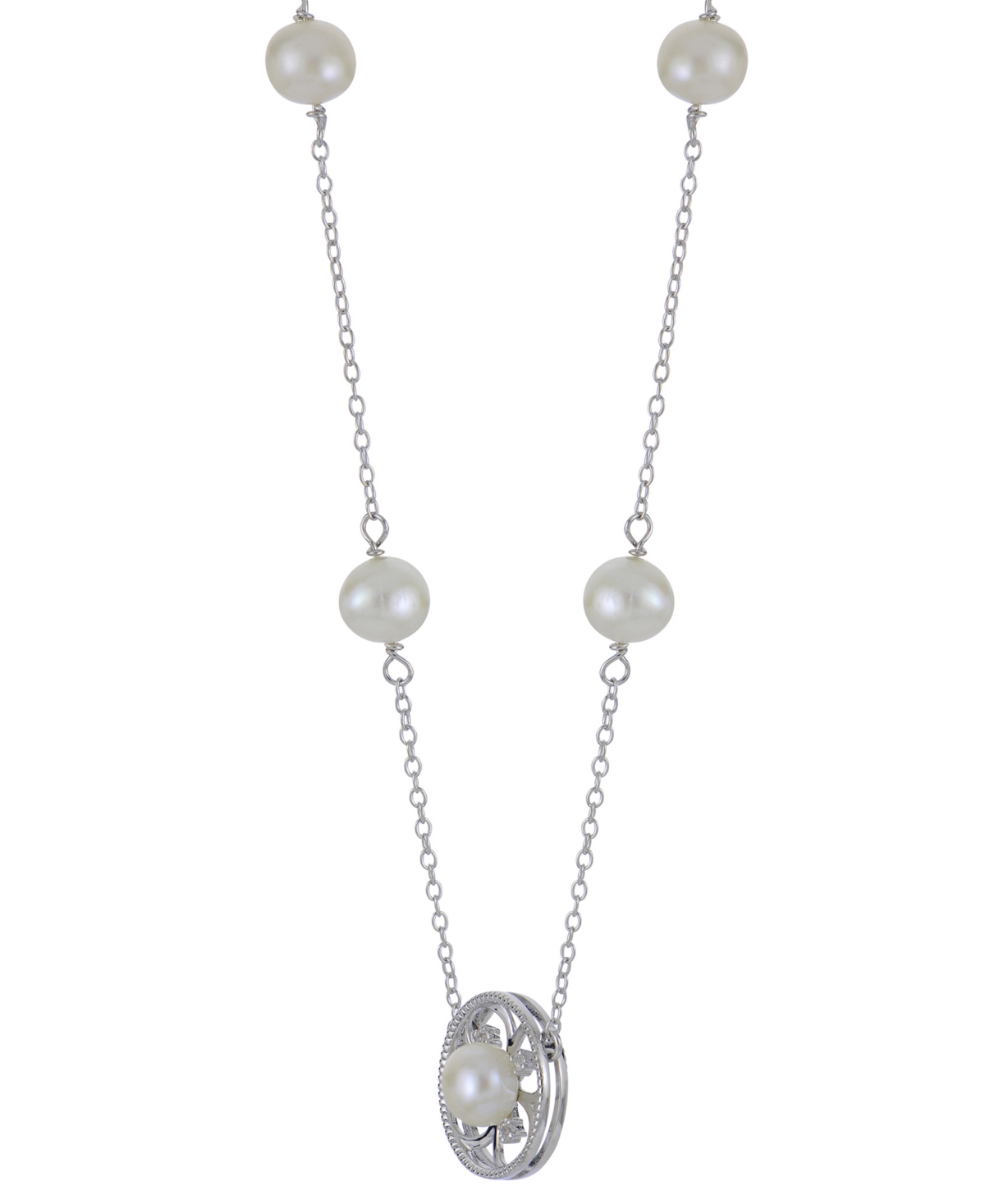 Cultured Freshwater Pearl (5 - 6-1/2mm) & Lab-Created White Sapphire (1/20 ct. t.w.) Flower 18