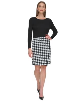 DKNY - Women's Mixed-Media Faux-Wrap Sweater Dress