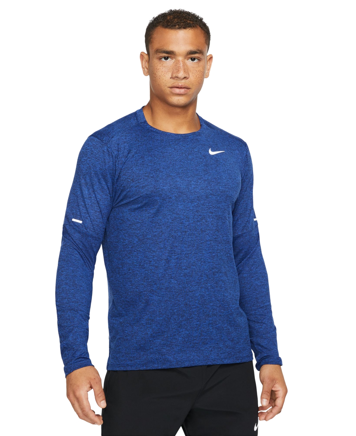 Shop Nike Men's Element Dri-fit Long-sleeve Crewneck T-shirt In Obsidian,reflective Silver