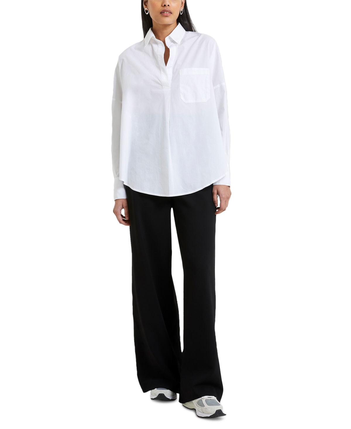 French Connection Alexis Oversize Crossover Cotton Button-up Shirt In Linen White