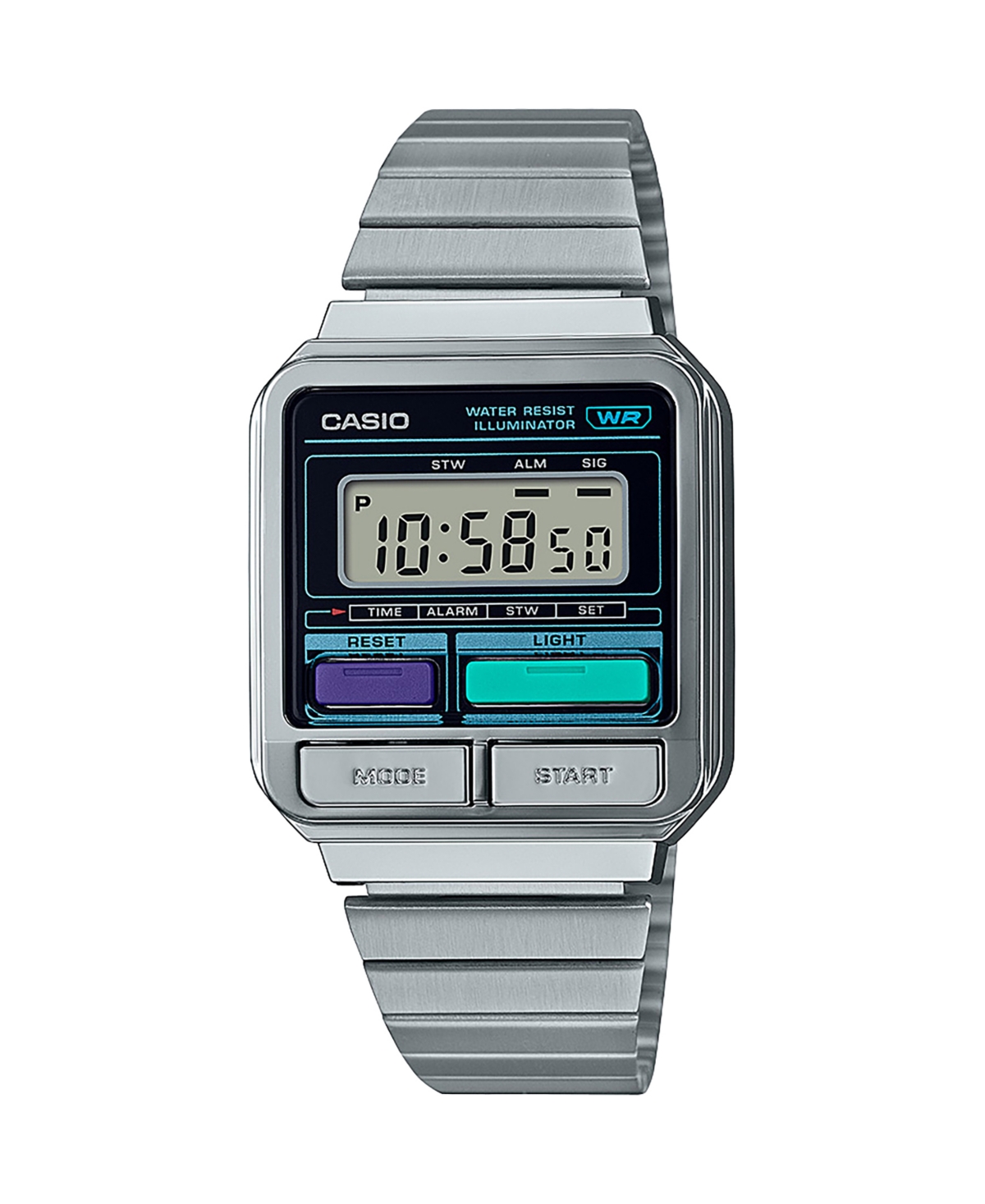 Unisex Digital Silver-Tone Stainless Steel Watch 33.5mm, A120WE-1AVT - Silver