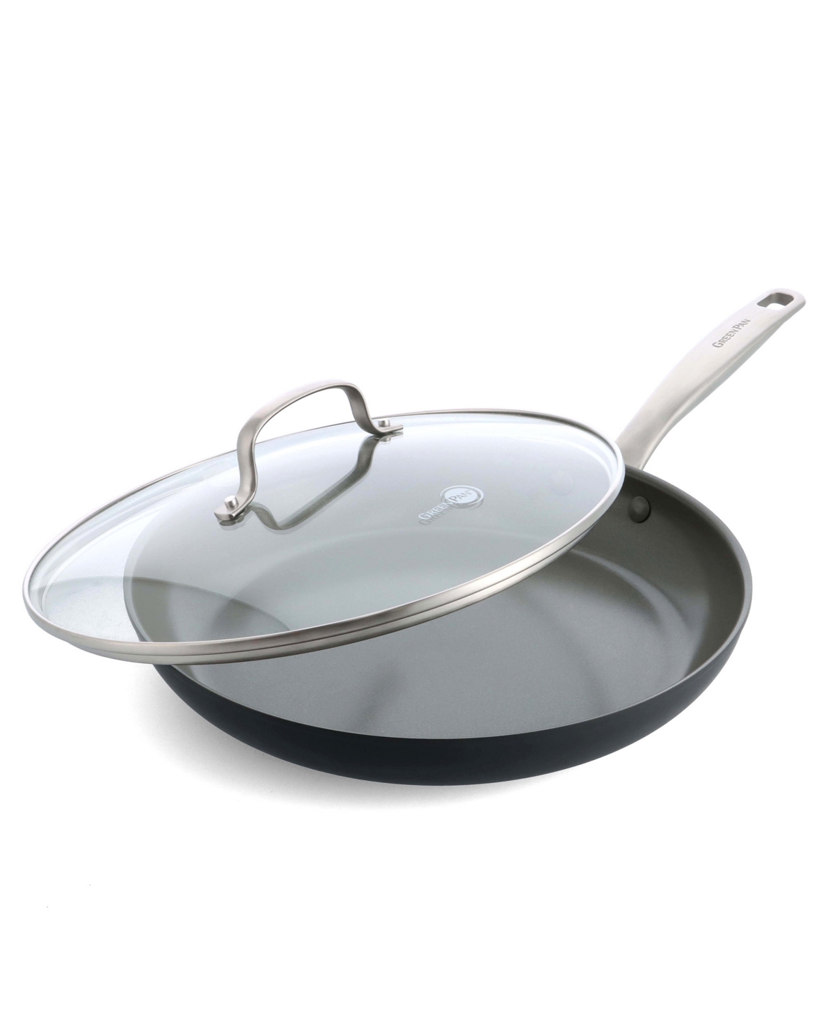 Greenpan Chatham Hard Anodized Ceramic Nonstick 12" Frying Pan With Lid In Gray