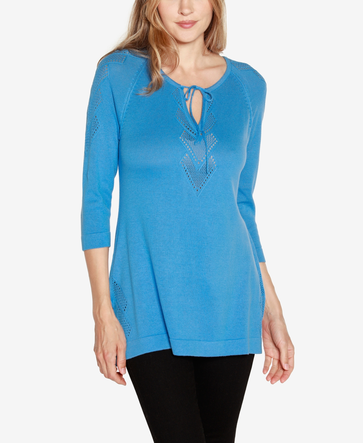 Belldini Women's Raglan Sleeve Pointelle Sweater In Blue Moon