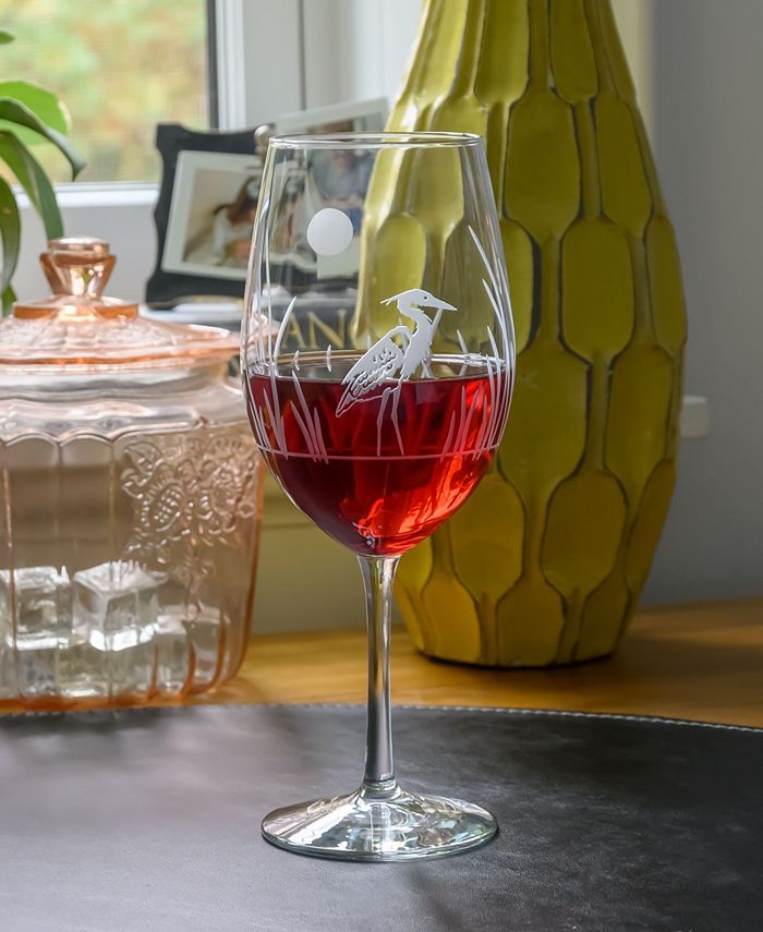 Etched Wine Glass 18oz - Heron