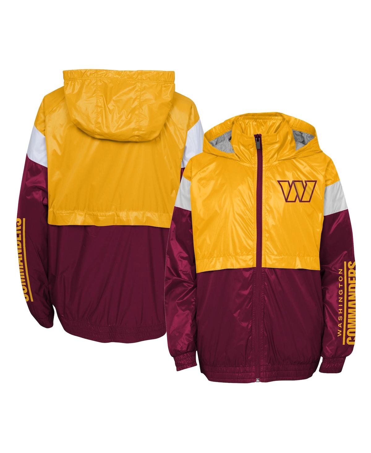 Outerstuff Kids' Big Boys Gold, Burgundy Washington Commanders Goal Line Stance Full-zip Hoodie Windbreaker Jacket In Gold,burgundy
