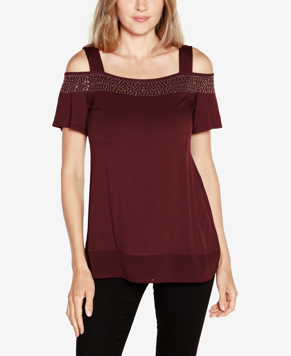 Belldini Women's Embellished Cold-shoulder Top In Black Cherry