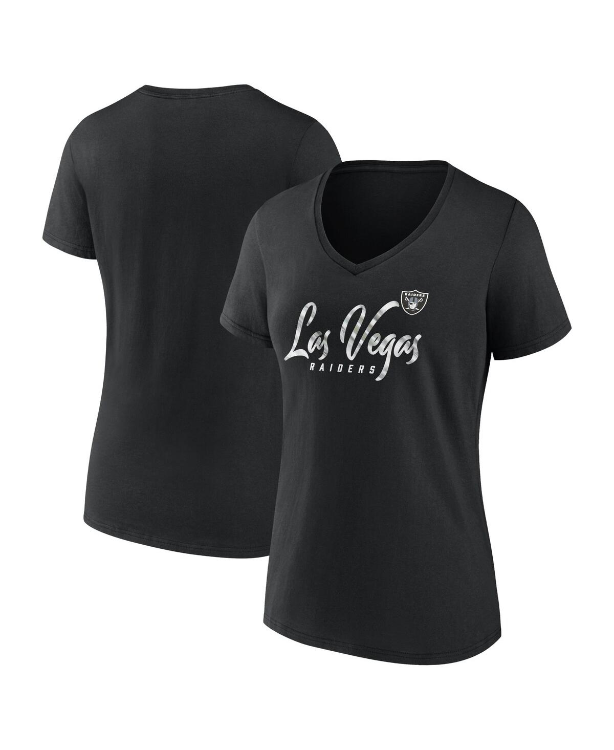 Fanatics Women's  Black Las Vegas Raiders Shine Time V-neck T-shirt In Black