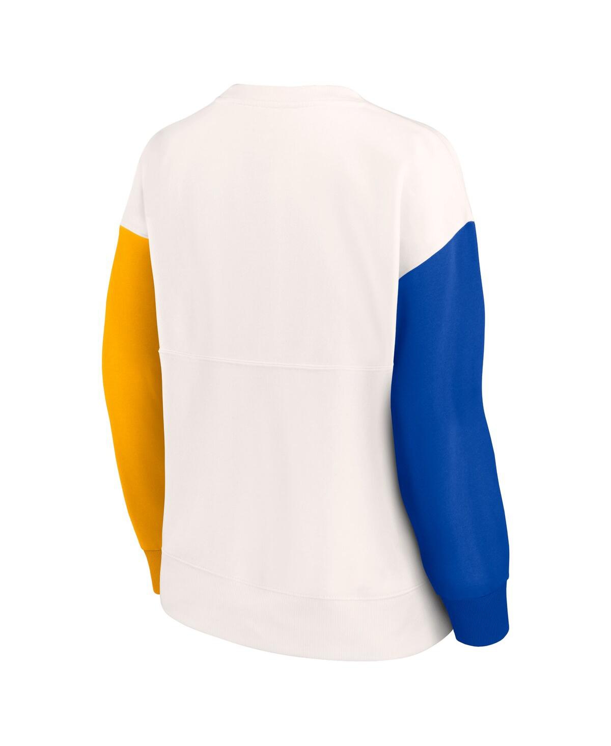 Shop Fanatics Women's  White Los Angeles Rams Colorblock Primary Logo Pullover Sweatshirt