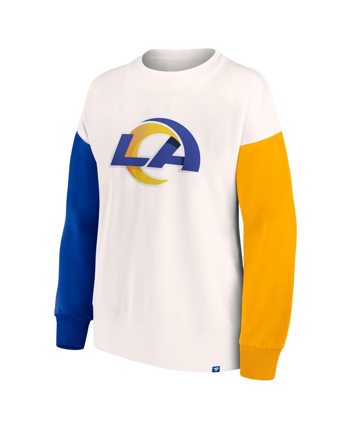 Shop Fanatics Women's  White Los Angeles Rams Colorblock Primary Logo Pullover Sweatshirt