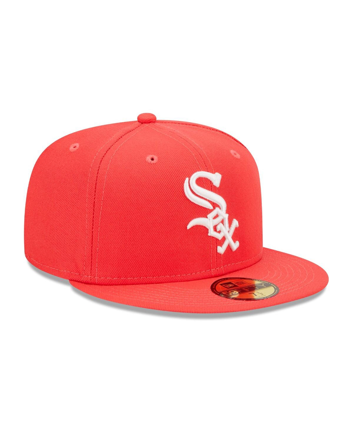 Shop New Era Men's  Red Chicago White Sox Lava Highlighter Logo 59fifty Fitted Hat