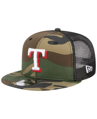 Men's Camo Texas Rangers Woodland Camo Trucker 9FIFTY Snapback Hat