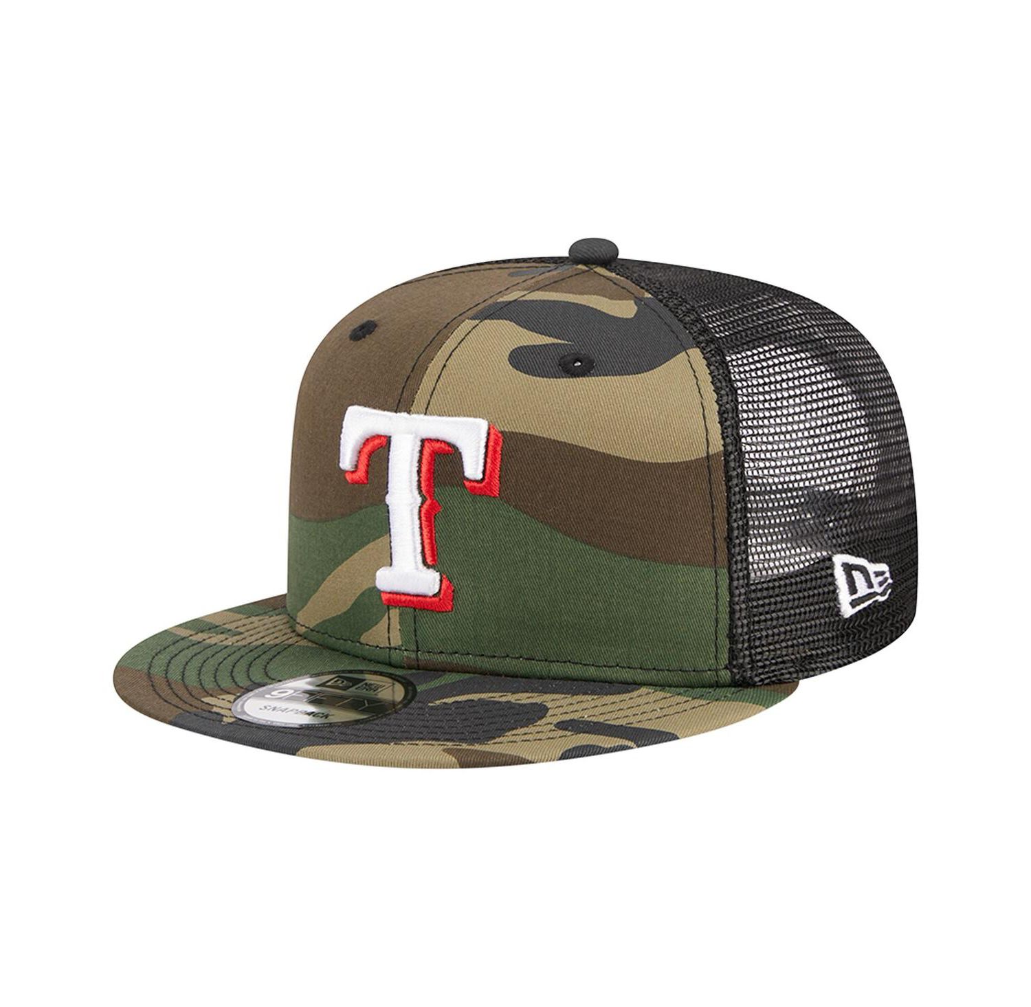 Men's Camo Texas Rangers Woodland Camo Trucker 9FIFTY Snapback Hat
