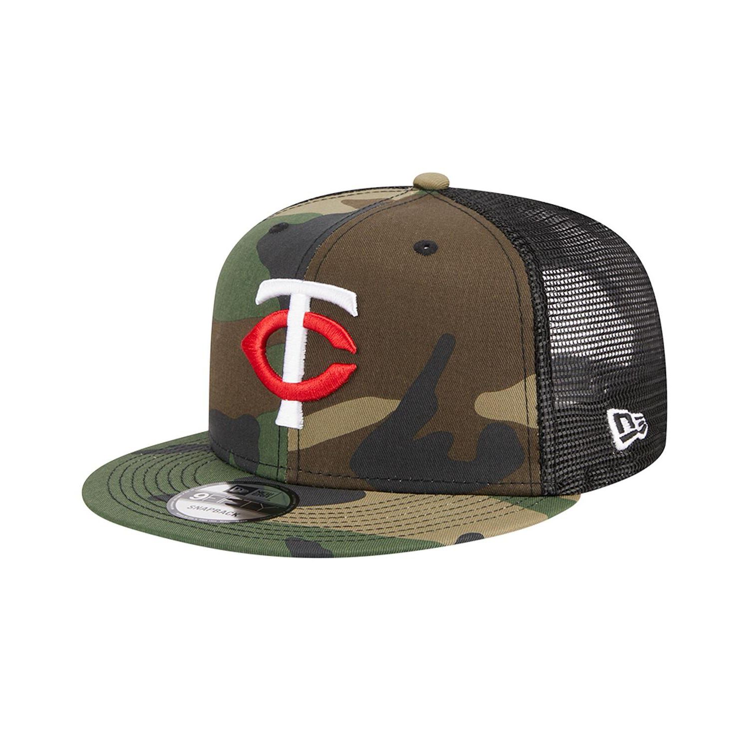 Men's Camo Minnesota Twins Woodland Camo Trucker 9FIFTY Snapback Hat