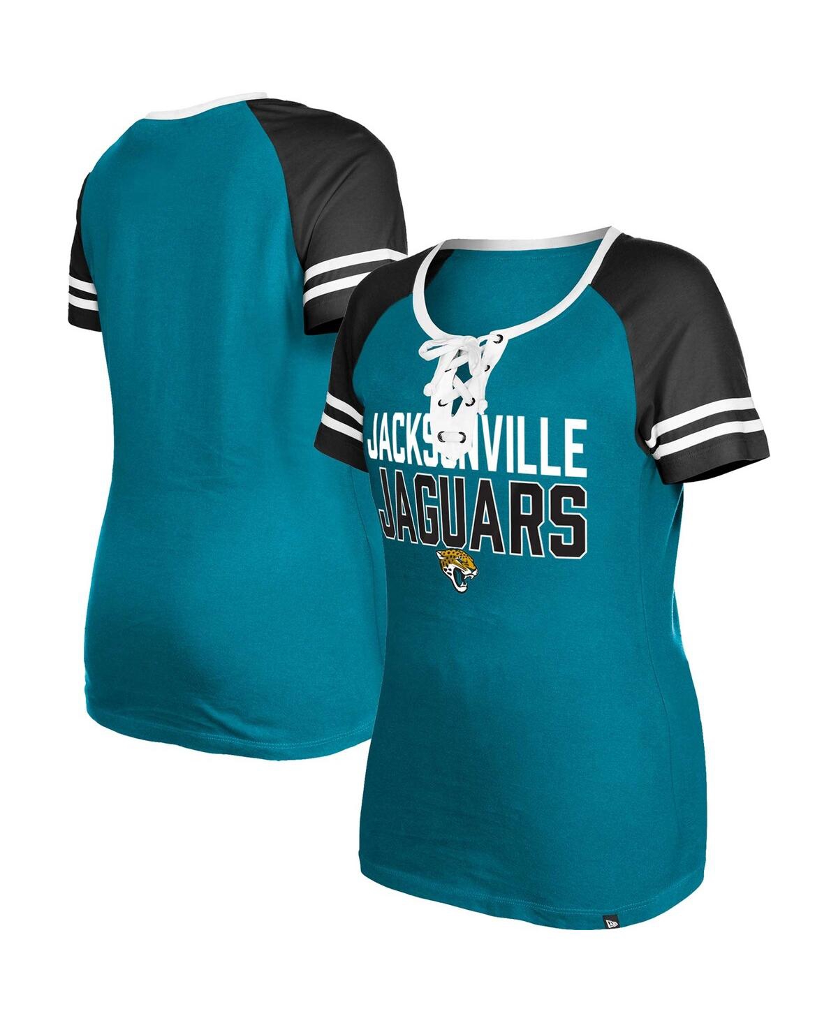 NEW ERA WOMEN'S NEW ERA TEAL JACKSONVILLE JAGUARS RAGLAN LACE-UP T-SHIRT